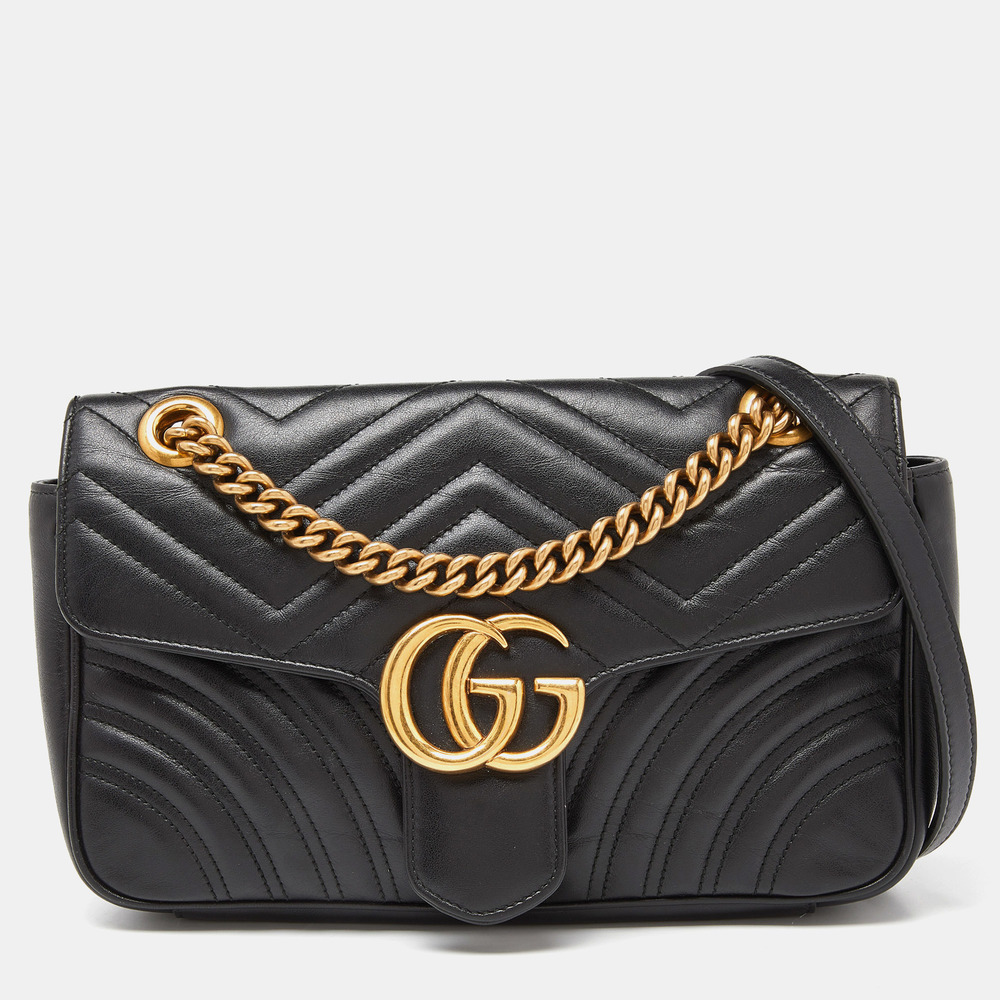 GUCCI Black Matelasse Leather Small GG Marmont Shoulder Bag - Picture 1 of 8